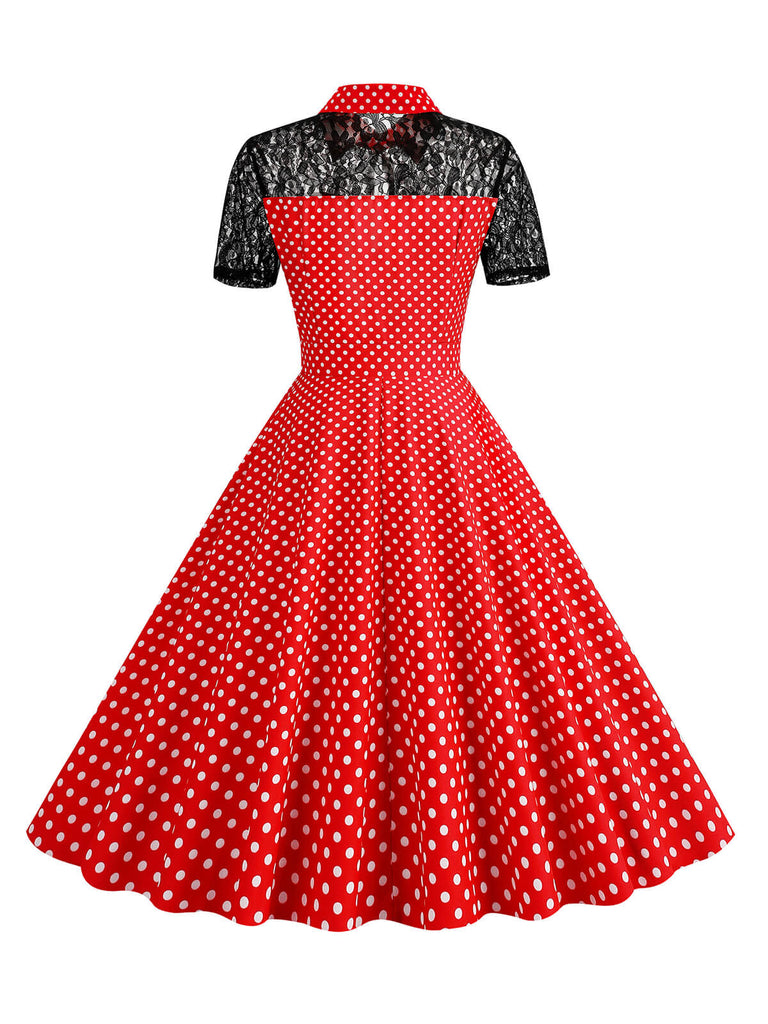 1950s Mesh Patchwork Polka Dot Dress