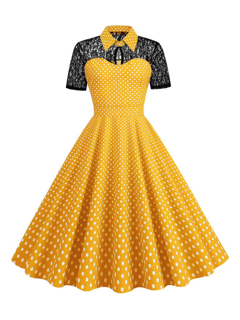 1950s Mesh Patchwork Polka Dot Dress