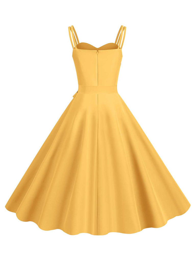 1950s Spaghetti Strap Bow Decor Solid Dress