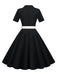 1950s Solid Contrast Lapel Belt Dress