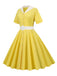 1950s Solid Contrast Lapel Belt Dress