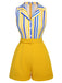 2PCS 1950s Yellow White Blue Striped Romper & Skirt