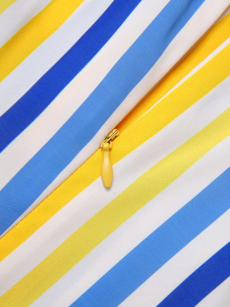 [Pre-Sale] 1950s Yellow White Blue Striped Lapel Romper