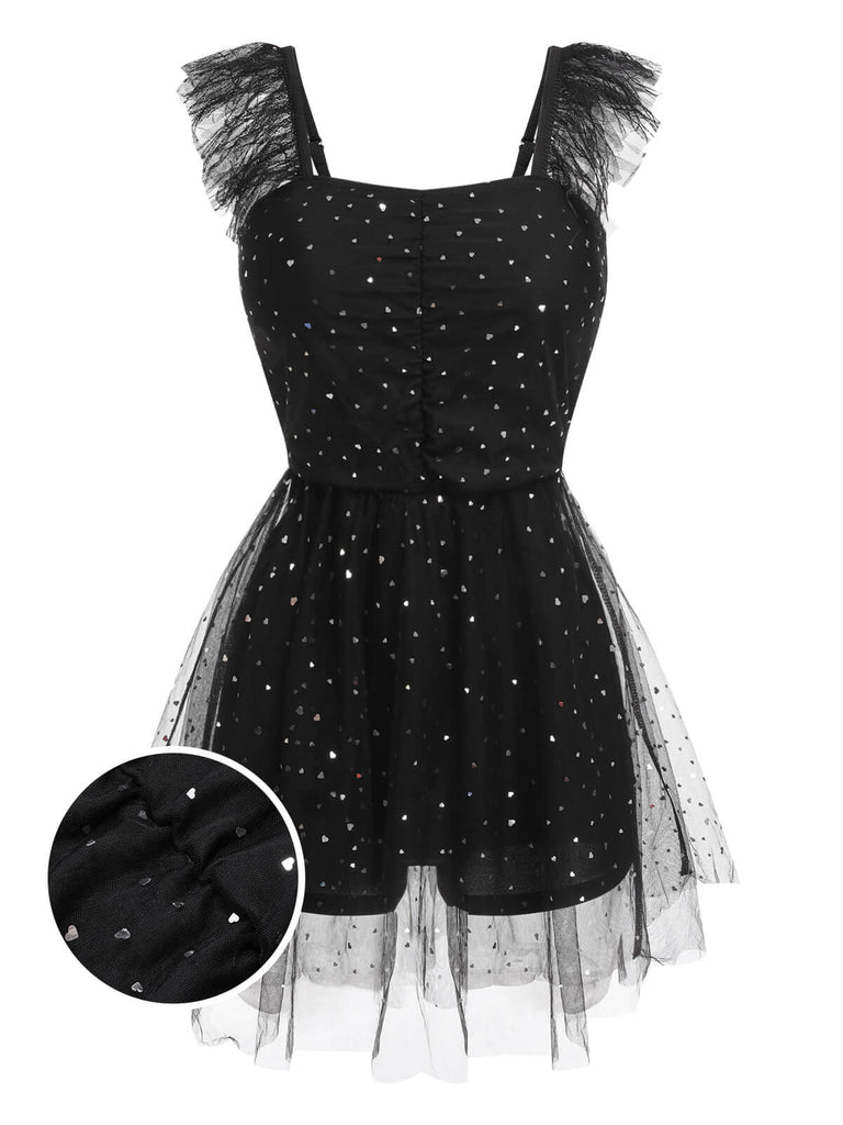 Black 1960s Solid Mesh Starlight Swimsuit
