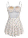 2PCS Beige 1950s Floral One-Piece Swimsuit & Skirt