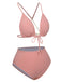 [Plus Size] Pink 1950s Solid Pleated Bikini Set