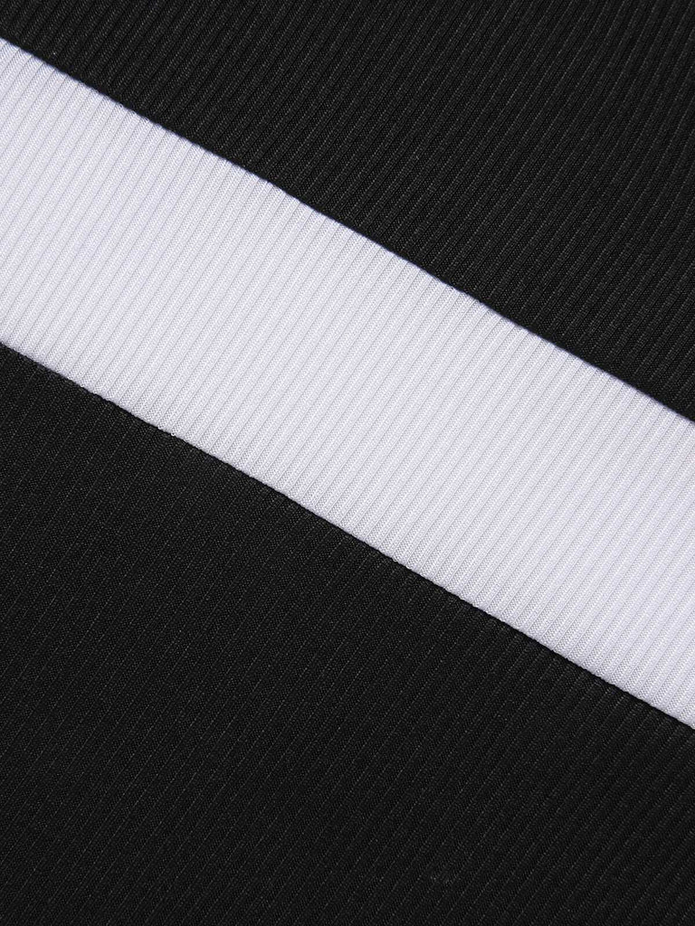 [Plus Size] Black & White 1950s Patchwork Strap Swimsuit