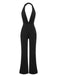 Black 1930s Halter Deep V-Neck Jumpsuit