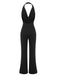 Black 1930s Halter Deep V-Neck Jumpsuit