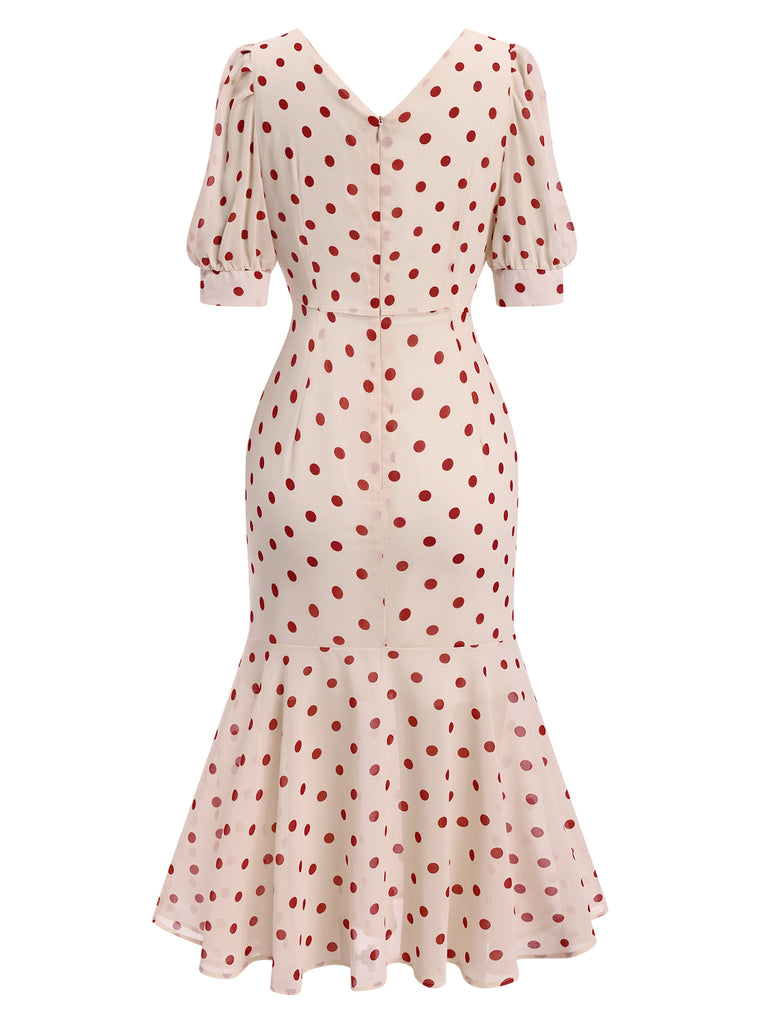 [Pre-Sale] Beige 1930s Polka Dot Mermaid Dress