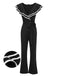 Black 1930s Ruffle Lapel Bootcut Jumpsuit