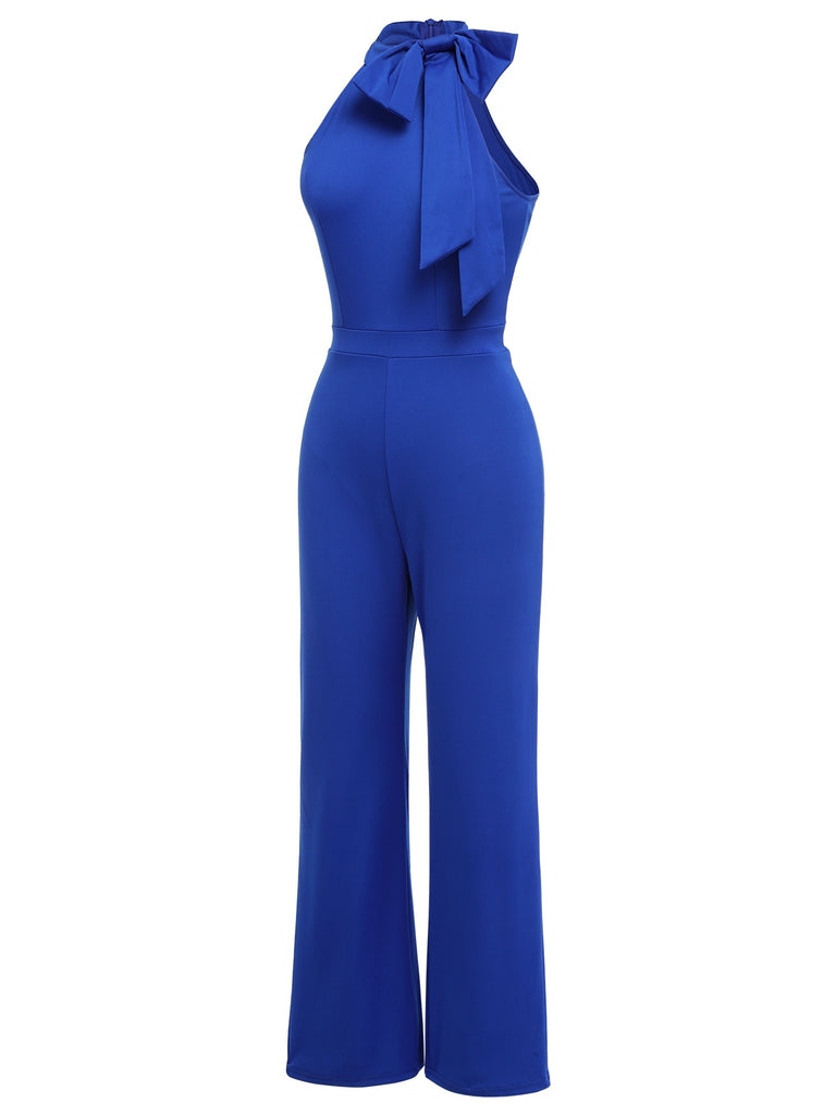 Royal Blue 1930s Tie Neck Jumpsuit