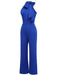 Royal Blue 1930s Tie Neck Jumpsuit