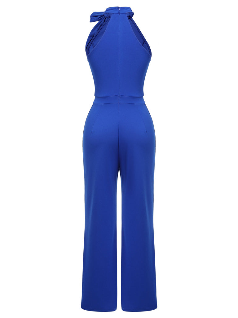 Royal Blue 1930s Tie Neck Jumpsuit