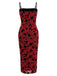 Wine Red 1960s Floral Spaghetti Strap Dress