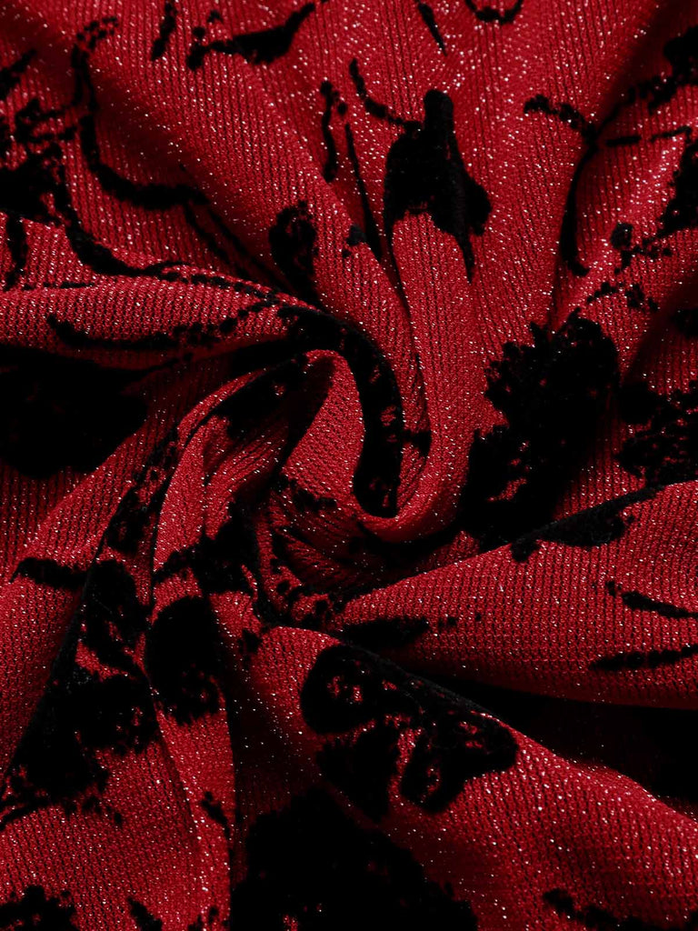 Wine Red 1960s Floral Spaghetti Strap Dress