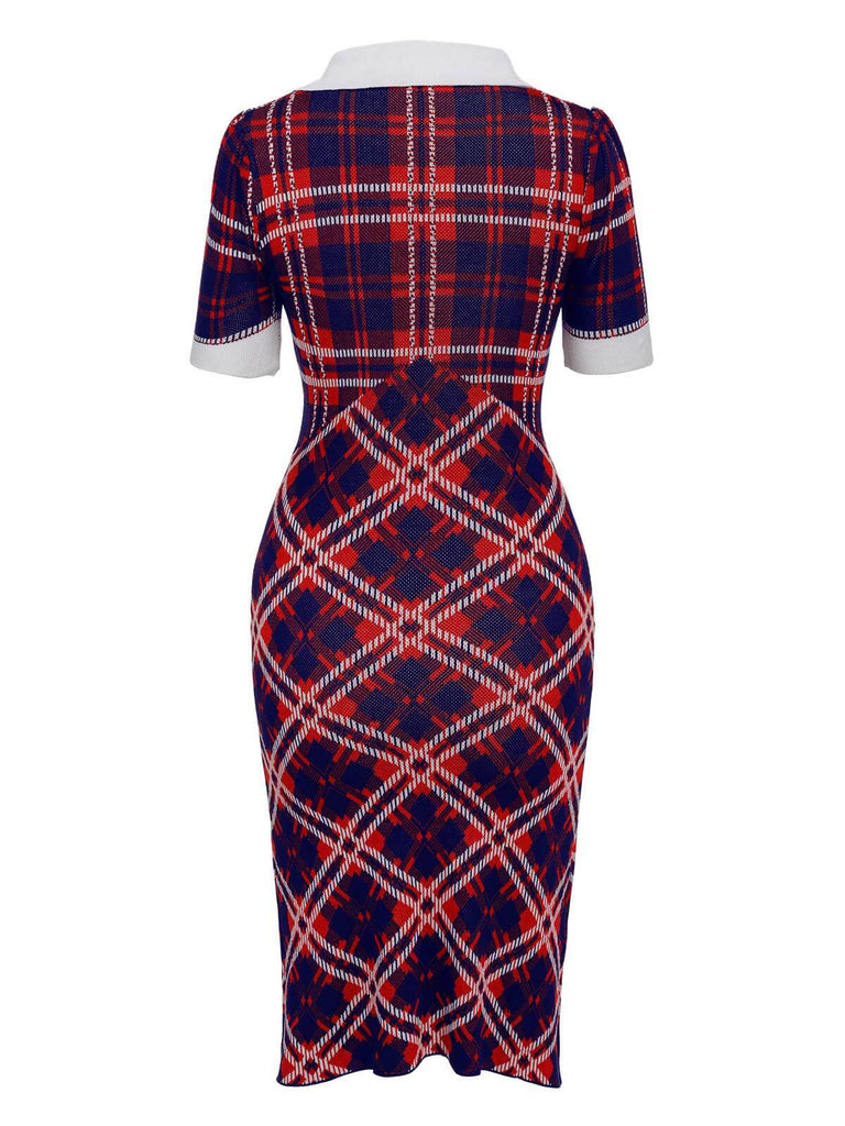 Multicolor 1960s Plaid Knitted Pencil Dress