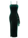 Green 1930s Spaghetti Strap Velvet Slit Dress