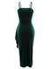 Green 1930s Spaghetti Strap Velvet Slit Dress