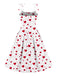 [Plus Size] White 1950s Hearts Dots Shoulder Strap Dress