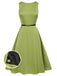 Green 1950s Boat Neck Sleeveless Belt Dress