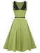 Green 1950s Boat Neck Sleeveless Belt Dress