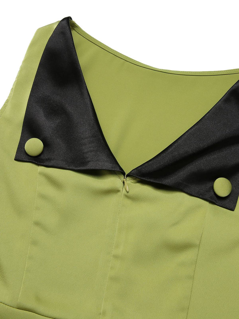 Green 1950s Boat Neck Sleeveless Belt Dress