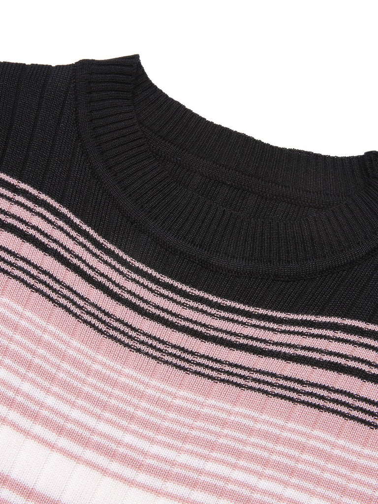 1960s Color Block Striped Knit Slim Dress