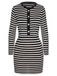 2PCS 1960s Black White Striped Knit Strap Dress & Cardigan