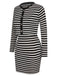 2PCS 1960s Black White Striped Knit Strap Dress & Cardigan