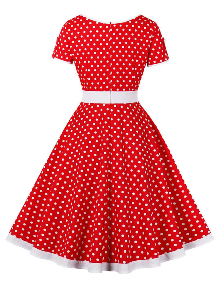 1950s Contrast Polka Dots Buttoned Dress