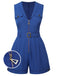 [Pre-Sale] Dark Blue 1940s Pockets Lapel Romper