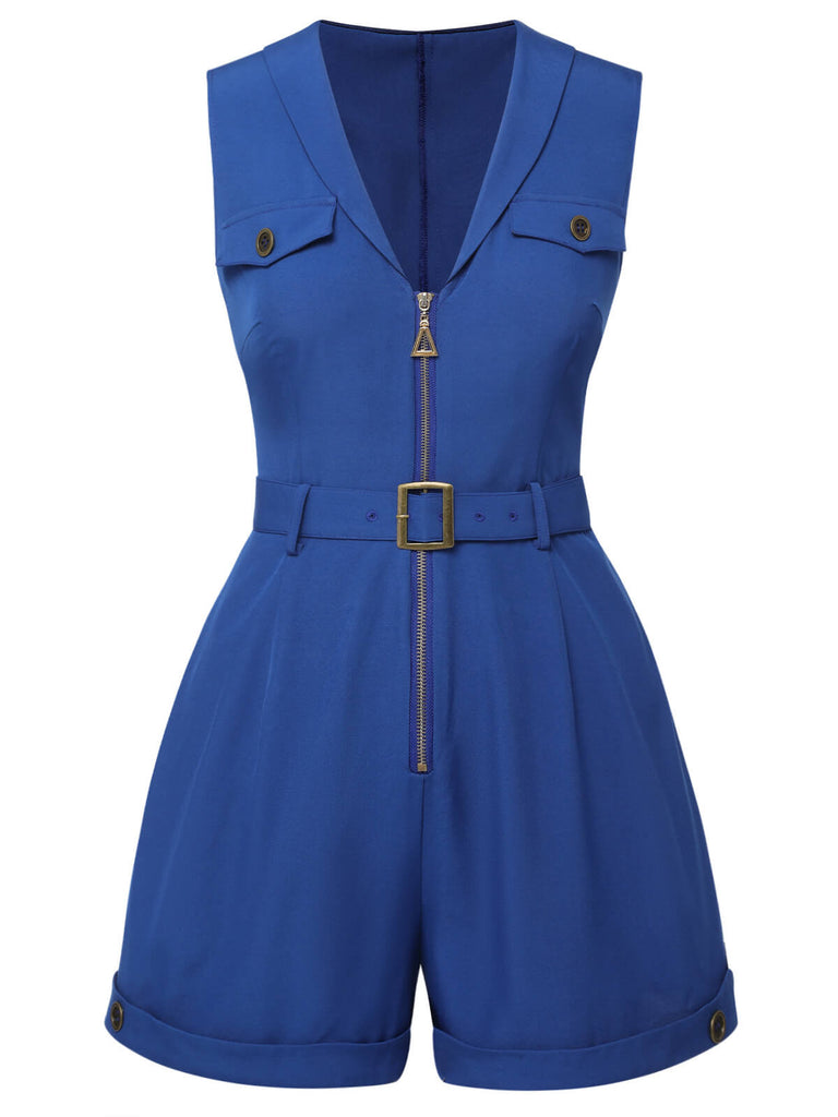 Dark Blue 1940s Pockets Lapel Romper