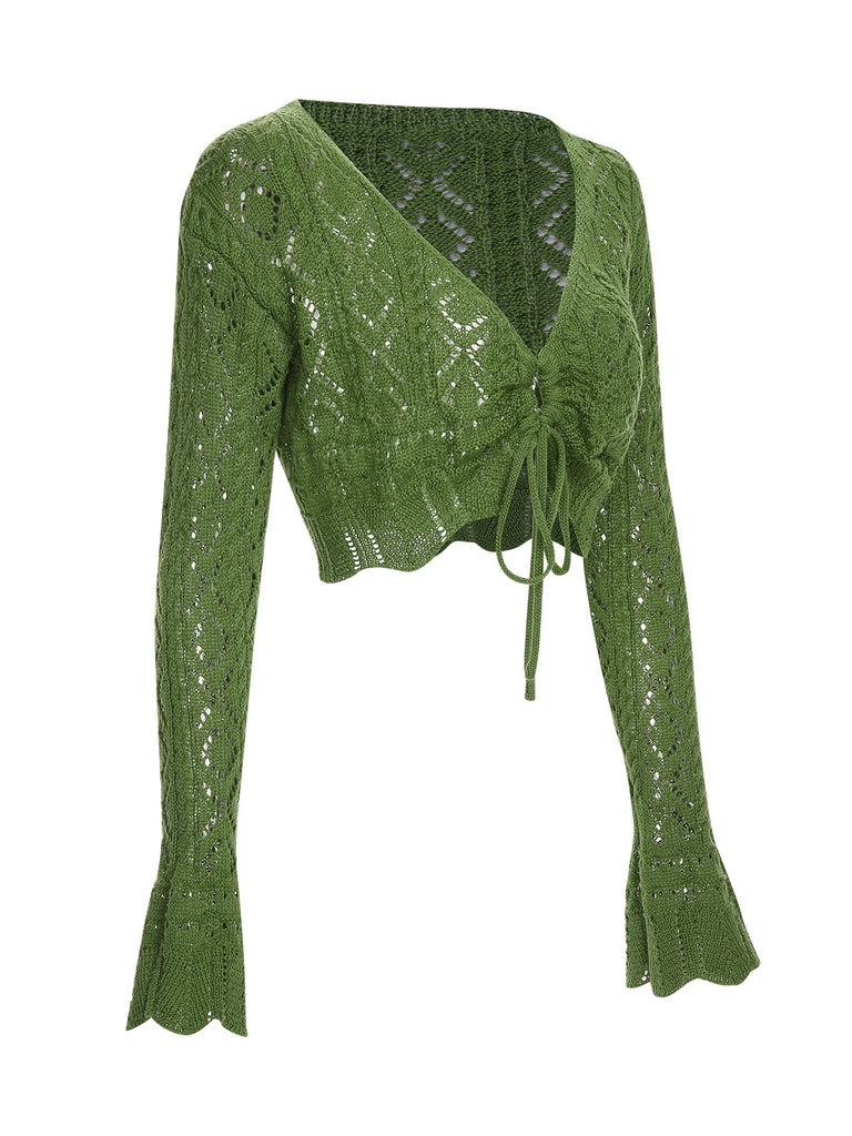 Green 1960s Cutout Strappy Crochet Cover-Up