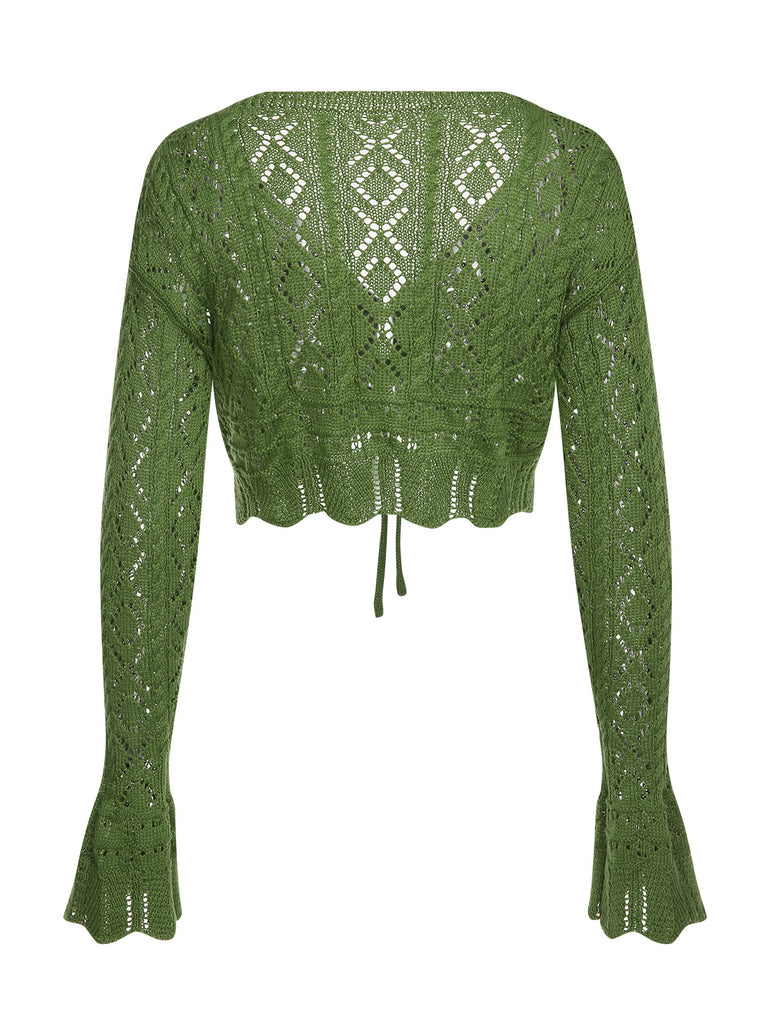 Green 1960s Cutout Strappy Crochet Cover-Up