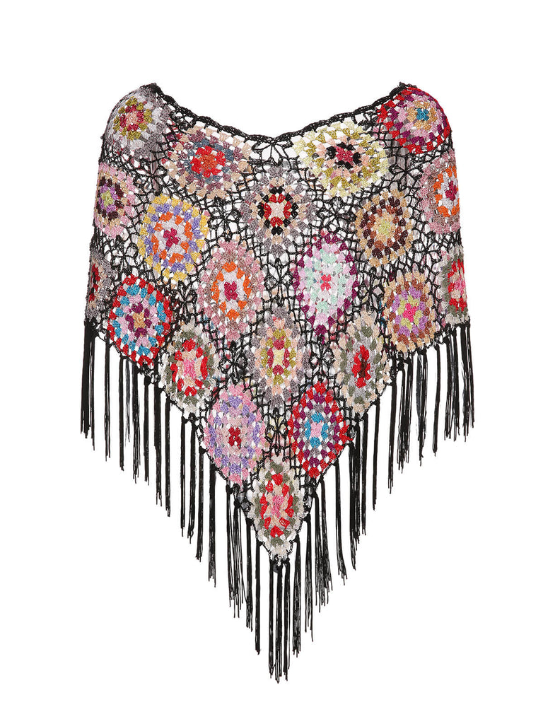 Multicolor 1960s Geometric Tassel Crochet Cover-up