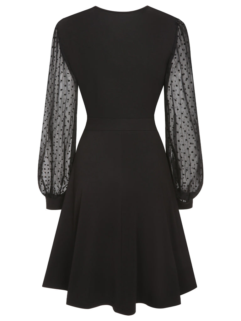 Black 1950s Solid Patchwork Dress
