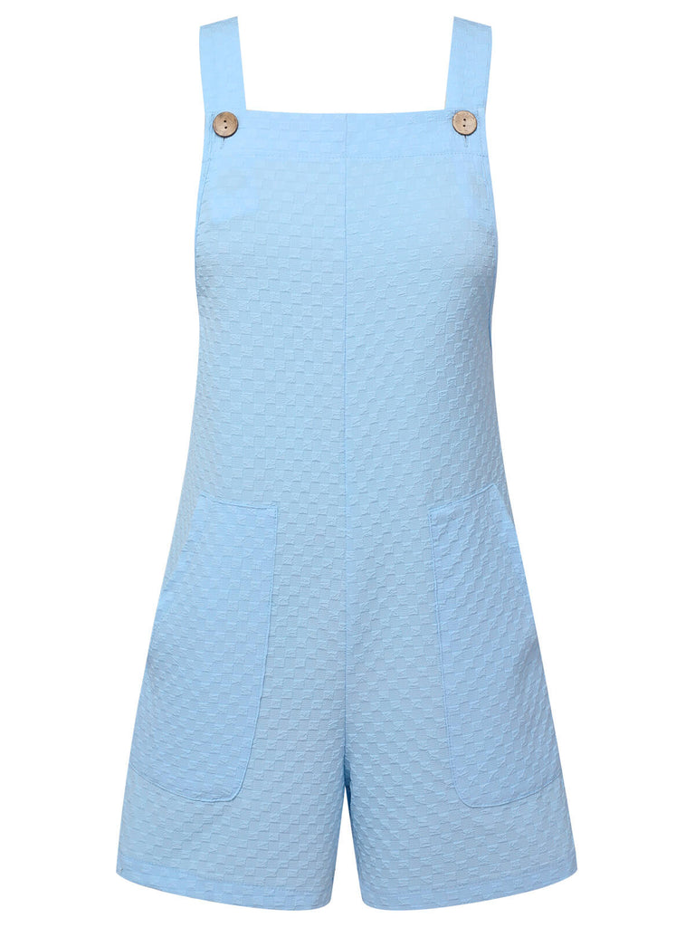 Light Blue 1950s Solid Checkerboard Textured Romper