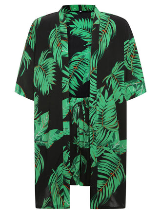 2PCS Green 1980s Palm Leaves Tropical Top & Shorts