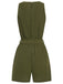 Army Green 1950s Lace V-Neck Patchwork Romper