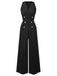 Black 1950s Sleeveless Buttoned Solid Jumpsuit