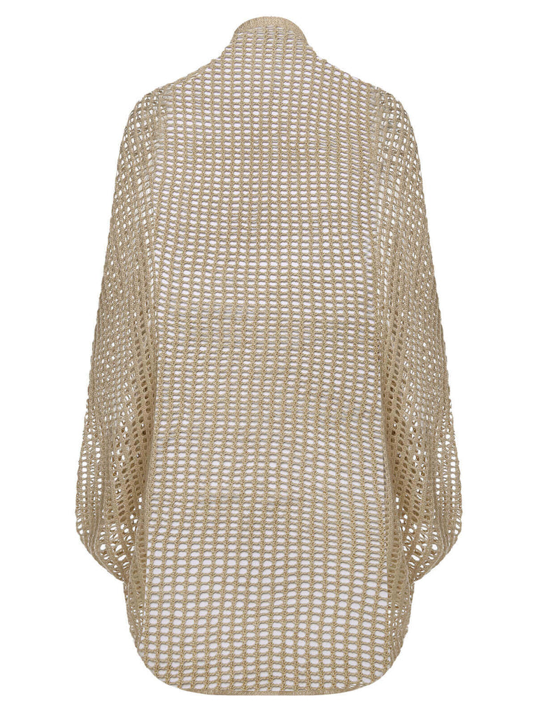 Beige 1930s Solid Crochet Hollow Knitted Cardigan