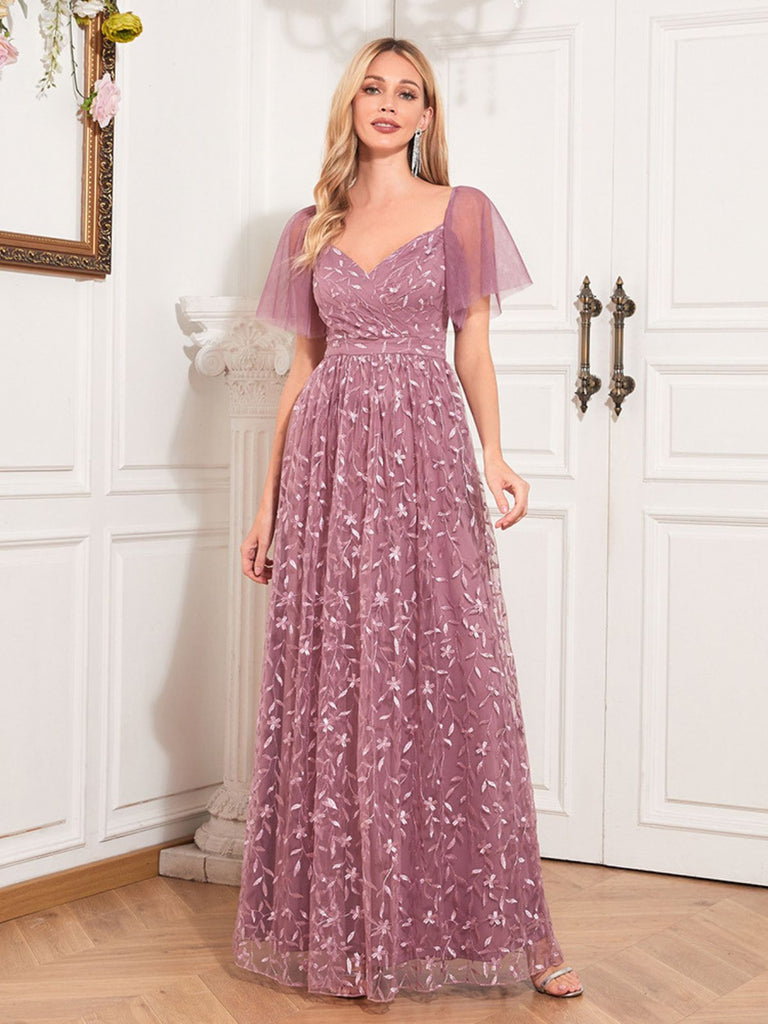 1920s Solid Sweetheart Neckline Embroidered Long Dress