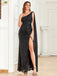 Black 1920s One-Shoulder Caped Sequined Dress