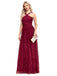 Wine Red 1920s Embroidered Mesh Maxi Dress