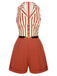 Brick Red 1940s Striped Lapel Romper