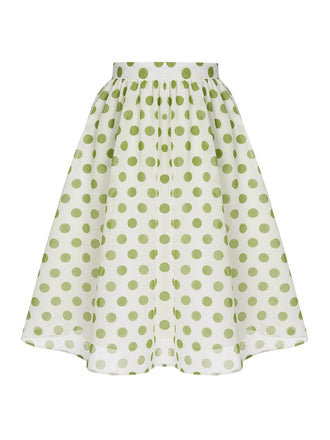 Green 1940s Schiffon Polka Dots Skirt