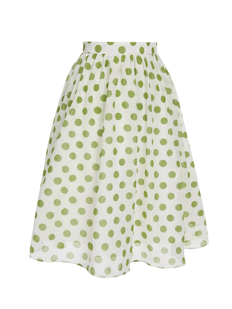 Green 1940s Schiffon Polka Dots Skirt