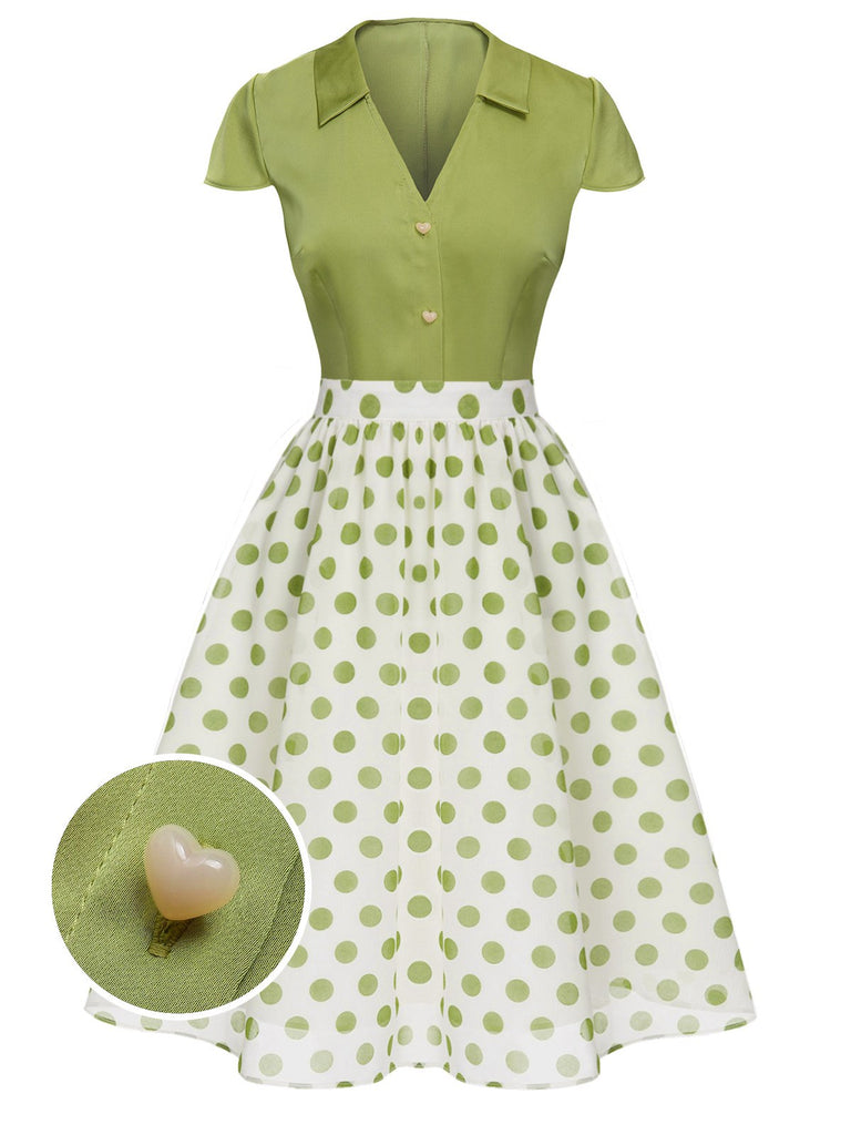 [Pre-Sale] 2PCS Green 1940s Buttons Shirt & Polka Dots Skirt