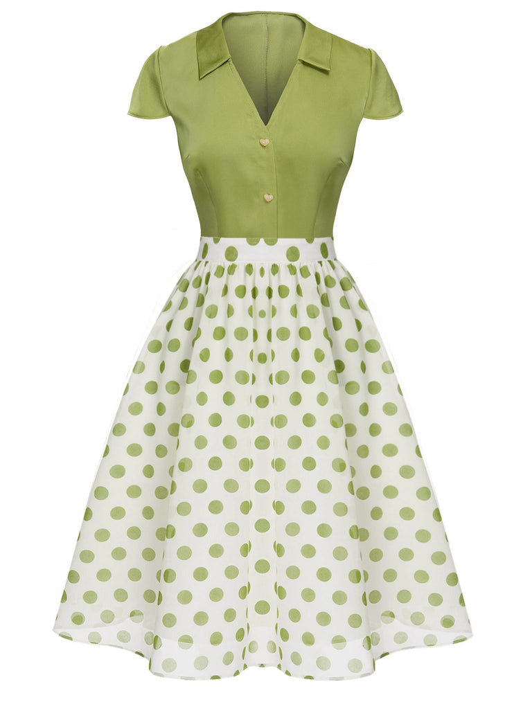 [Pre-Sale] 2PCS Green 1940s Buttons Shirt & Polka Dots Skirt